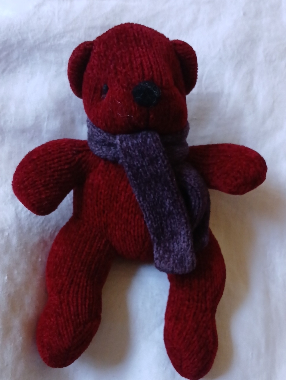 Pottery Barn Red Chenille Stuffed Plush Teddy Bear With Purple Winter Scarf